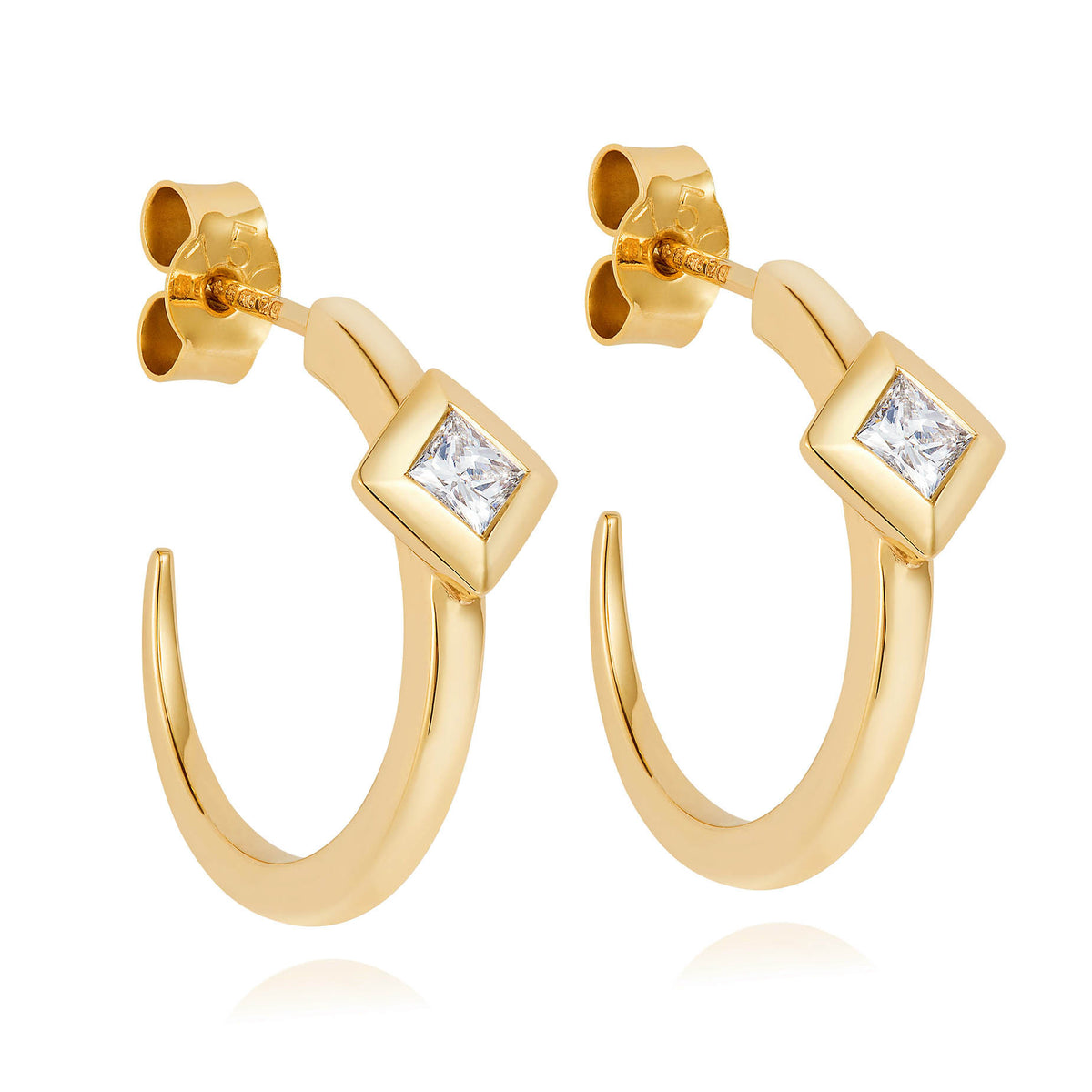 Diamond Pyramid Yellow Gold Hoops-Earrings-London Rocks Jewellery